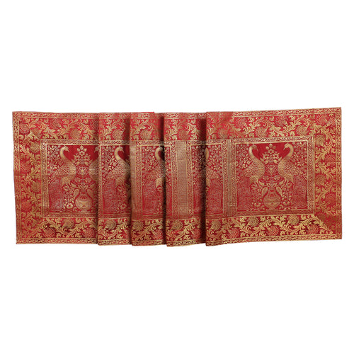 Antique-Inspired Embroidered Orange Peacock Table Runner