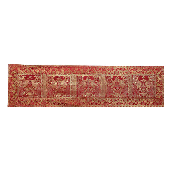 Antique-Inspired Embroidered Orange Peacock Table Runner