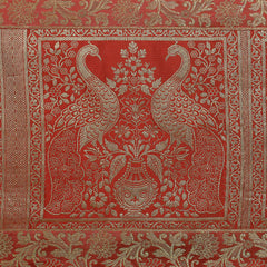 Antique-Inspired Embroidered Orange Peacock Table Runner