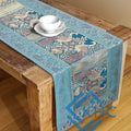 Peacock Turquoise Embroidered Brocade Unique Table Decor
