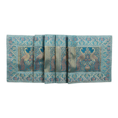 Peacock Turquoise Embroidered Brocade Unique Table Decor