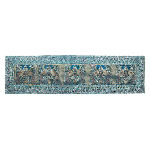 Peacock Turquoise Embroidered Brocade Unique Table Decor