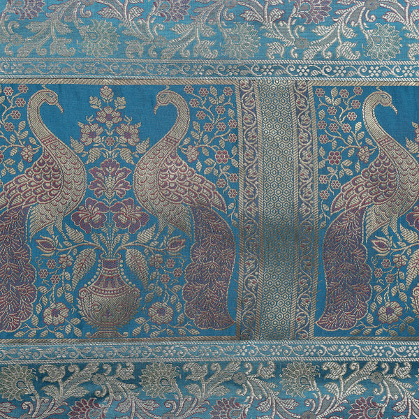 Peacock Turquoise Embroidered Brocade Unique Table Decor