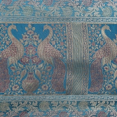 Peacock Turquoise Embroidered Brocade Unique Table Decor