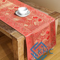 Antique-Inspired Embroidered Orange Peacock Table Runner