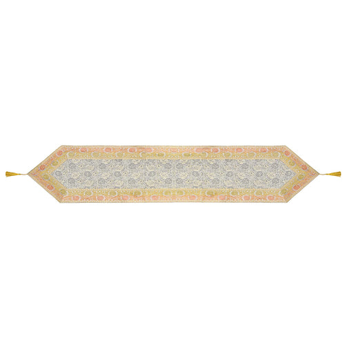 Elegant Dining White Table Runner Silk Brocade with Floral Pattern