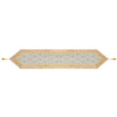 Elegant Dining White Table Runner Silk Brocade with Floral Pattern