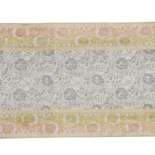 Elegant Dining White Table Runner Silk Brocade with Floral Pattern
