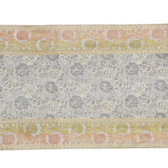 Elegant Dining White Table Runner Silk Brocade with Floral Pattern