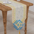 Elegant Dining White Table Runner Silk Brocade with Floral Pattern