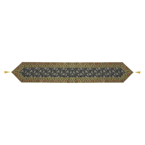 Luxury Gold Brocade Black Table Runner Embroidered Silk Fabric