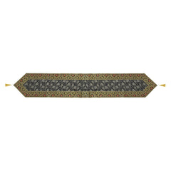 Luxury Gold Brocade Black Table Runner Embroidered Silk Fabric