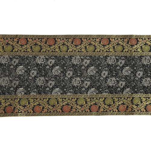 Luxury Gold Brocade Black Table Runner Embroidered Silk Fabric