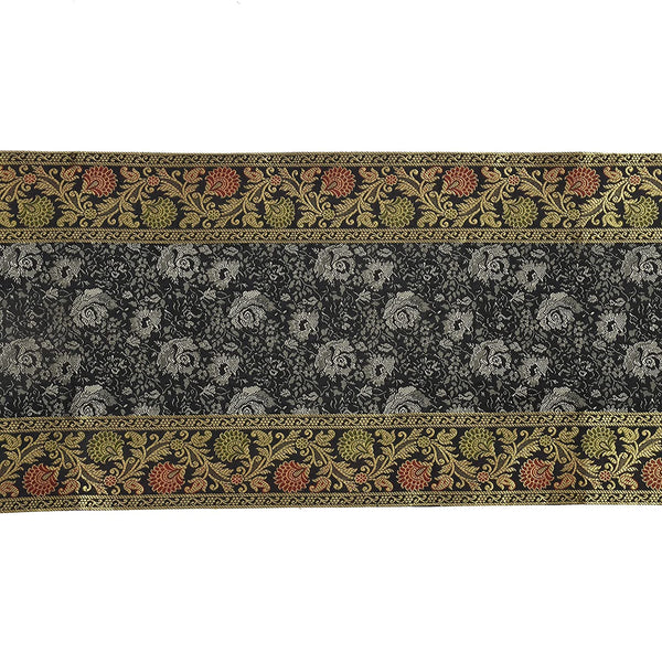 Luxury Gold Brocade Black Table Runner Embroidered Silk Fabric