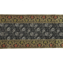 Luxury Gold Brocade Black Table Runner Embroidered Silk Fabric