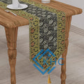 Luxury Gold Brocade Black Table Runner Embroidered Silk Fabric
