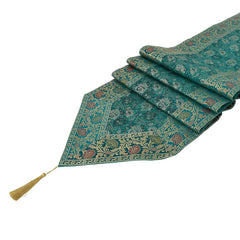 Rama Green Embroidered Brocade Table Runner - Perfect Wedding Decor, Luxury Gift