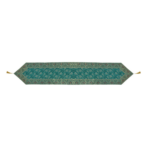 Rama Green Embroidered Brocade Table Runner - Perfect Wedding Decor, Luxury Gift