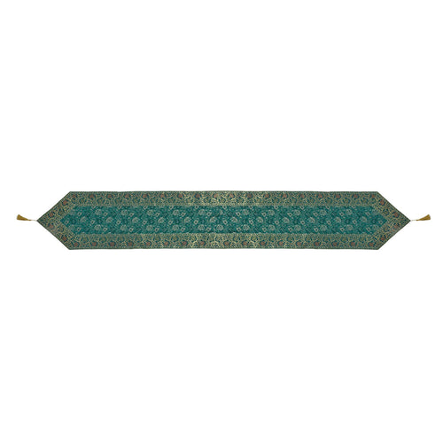 Rama Green Embroidered Brocade Table Runner - Perfect Wedding Decor, Luxury Gift