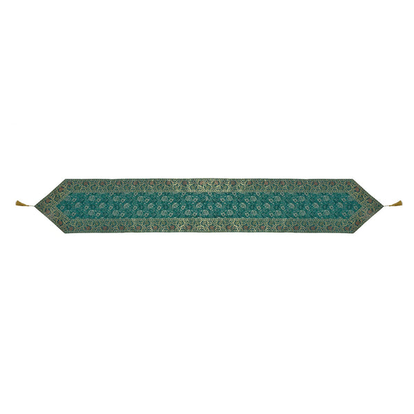 Rama Green Embroidered Brocade Table Runner - Perfect Wedding Decor, Luxury Gift