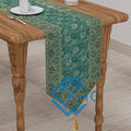 Rama Green Embroidered Brocade Table Runner - Perfect Wedding Decor, Luxury Gift