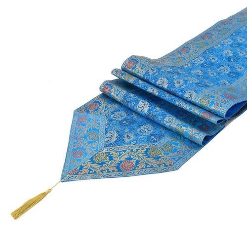Handmade Blue Brocade Table Runner Unique Luxury Decor