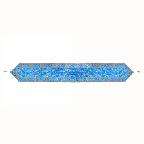 Handmade Blue Brocade Table Runner Unique Luxury Decor