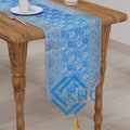 Handmade Blue Brocade Table Runner Unique Luxury Decor