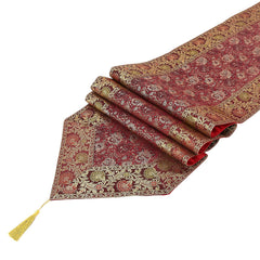 Gold Accented Brocade Table Runner, Elegant Dining, Wedding Decor