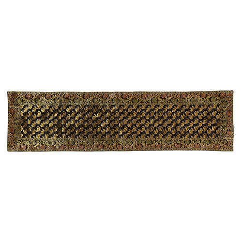 Regal Brocade Gold Accents Elephant Print Black Table Runner
