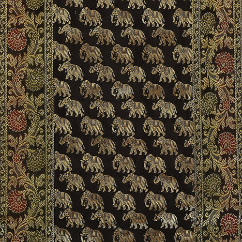 Regal Brocade Gold Accents Elephant Print Black Table Runner