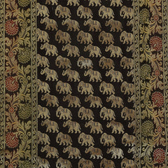 Regal Brocade Gold Accents Elephant Print Black Table Runner