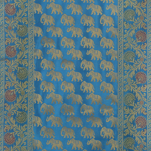 Turquoise Elephant Print Handmade Brocade Table Runner 72 Inch