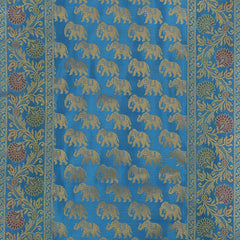 Turquoise Elephant Print Handmade Brocade Table Runner 72 Inch