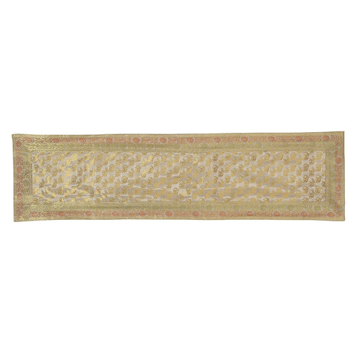 Beige Elephant Print Silk Brocade Table Decor Runner
