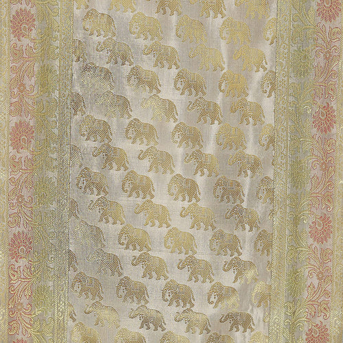 Beige Elephant Print Silk Brocade Table Decor Runner