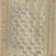 Beige Elephant Print Silk Brocade Table Decor Runner
