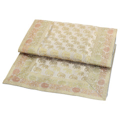 Beige Elephant Print Silk Brocade Table Decor Runner