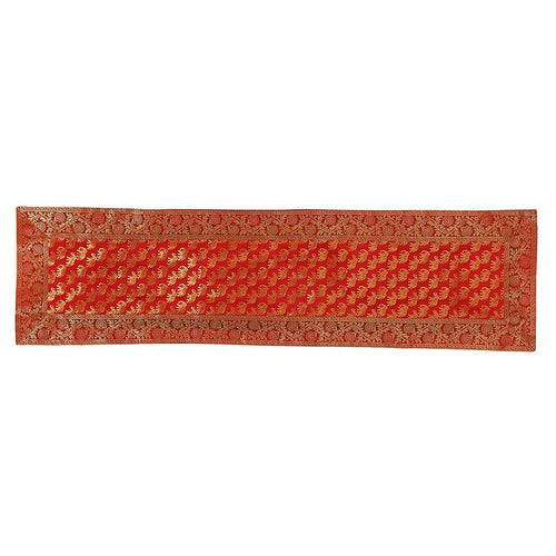 Silk Brocade Table Runner, Formal Entertaining, Red Elephant Print Runner
