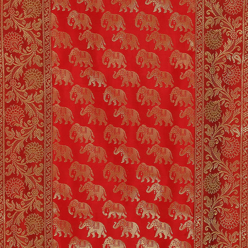 Silk Brocade Table Runner, Formal Entertaining, Red Elephant Print Runner