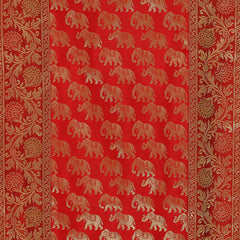 Silk Brocade Table Runner, Formal Entertaining, Red Elephant Print Runner