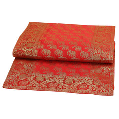 Silk Brocade Table Runner, Formal Entertaining, Red Elephant Print Runner
