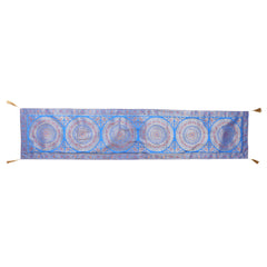 Blue Mandala Print Indian Kantha Silk Table Runner