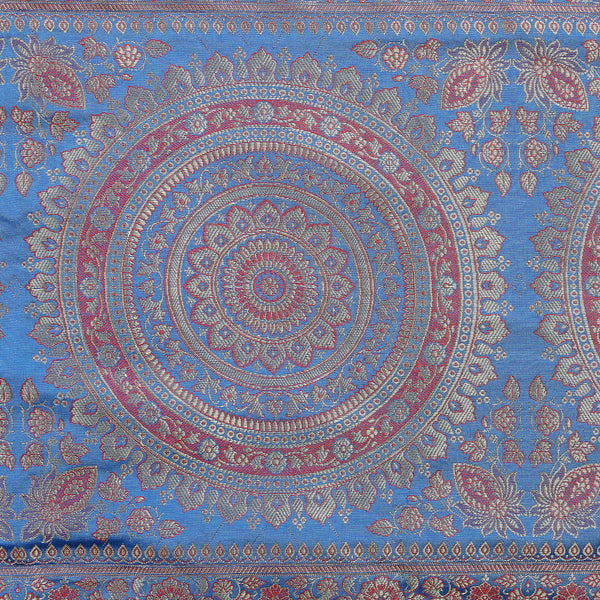 Blue Mandala Print Indian Kantha Silk Table Runner