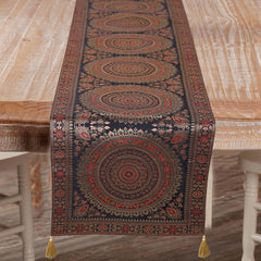 Embroidered Zari Black Brocade Table Linen Decor Runner