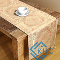 Kantha Mandala Print Beige Boho 14x72 Inch Table Runner