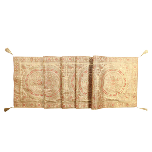 Kantha Mandala Print Beige Boho 14x72 Inch Table Runner