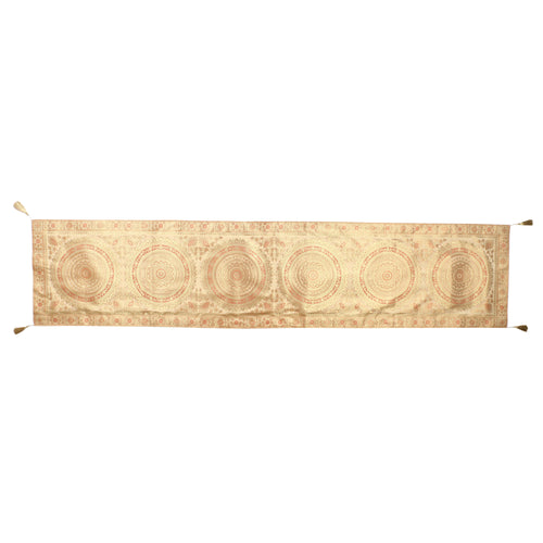 Kantha Mandala Print Beige Boho 14x72 Inch Table Runner