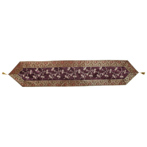 Purple Floral Silk Brocade Dining Table Runner