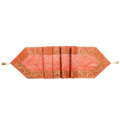 Luxury Brocade Table Runner Orange Floral Silk Runner